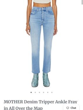 MOTHER Light Blue High-Rise Ankle Jeans with Frayed Hem